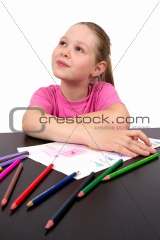 The girl draws a picture 