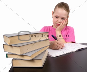 The girl does homework