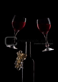 red wine glasses and bottle