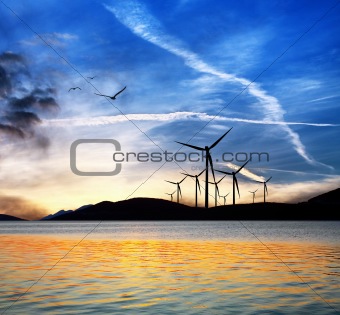 Seascape with wind turbines