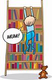 baby boy climbing on bookcase