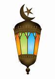 Old style arabic lamp with moon crescent - vector illustration