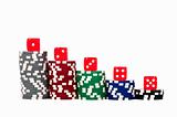 Piled poker chips with dice