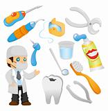 cartoon dentist tool icon set
