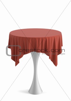 Table covered with cloth.