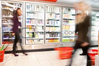 Busy Supermarket With Motion Blur