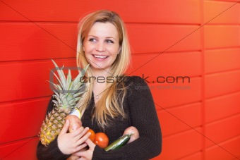 Woman with Fuit and Vegetables
