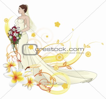 Bride beautiful wedding dress  floral background