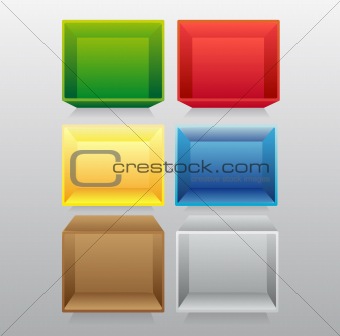 3d isolated Empty colorful bookshelf. Vector illustration.