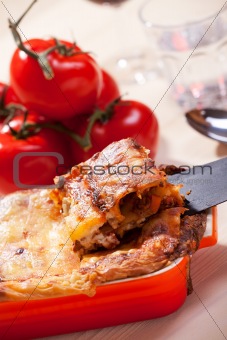 closeup of fresh homemmade lasagna
