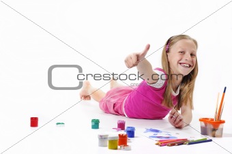 Happy Girl with brush on white background