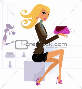 Beautiful happy blond woman shopping bag at the mall 
