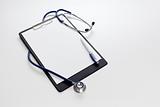 Black clipboard with  stethoscope. Medicine concept.