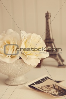 Antique roses with old photos