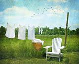 Laundry drying on clothesline 