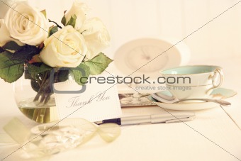 Thank you note on table with nostalgic feel
