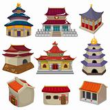 cartoon Chinese house icon set