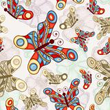 vector seamless background with abstract flowers and butterflies