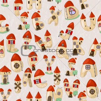 seamless cartoon latin alphabet consists of houses, all letters,