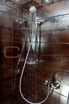 shower in a cubicle and falling water