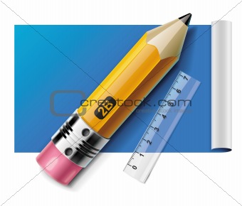 Vector pencil and ruler on paper sheet XXL icon