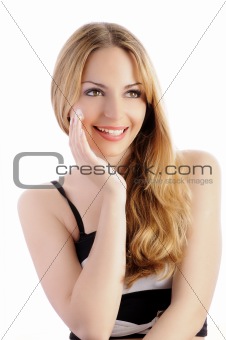 Beautiful girl applying cream