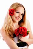 Young woman holding a bouquet of roses