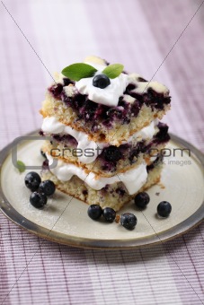 Blueberry cake with whipped cream