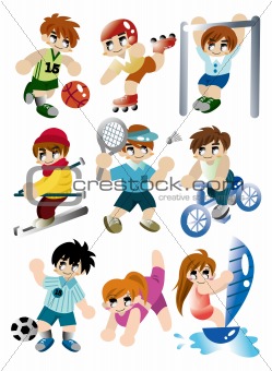 cartoon sport player icon set