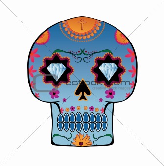 Candy skull with diamond eyes and floral patterns