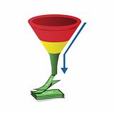 Red, yellow and green sales funnel with arrow