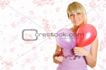 Close-up young woman with colorful balloons