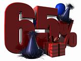 3D Render of 65 percent sale sign