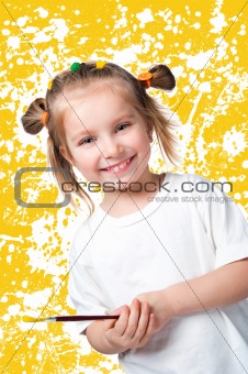 little girl with paint