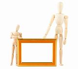 Two wooden dummy and empty frame