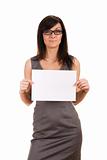 Business woman holding blank board