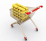 The sopping cart with full gold ingots