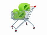The cart from supermarket with green sign dollar