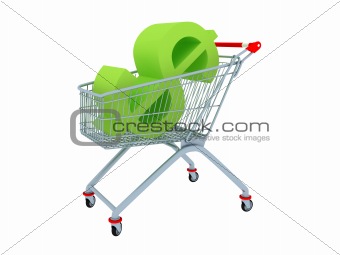 The cart from supermarket with green sign dollar