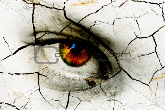 Dark art texture of a woman's eye with cracks