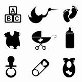 Baby items icon set