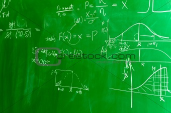 Green chalk board with formulas