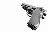 Angle view of a pistol isolated over white
