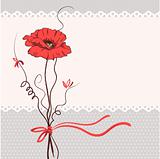 Red poppy floral card background 