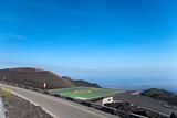 Heliport near volcano, with city in background, Etna, Sicily, It