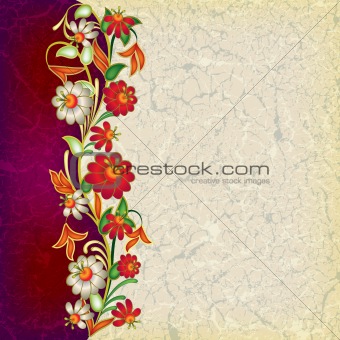 abstract grunge floral ornament with flowers