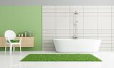 minimalist green and white bathroom