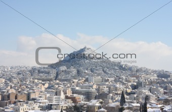 Lycabettus hill during winter blizzard