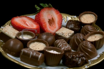 chocolate on plate with strawberry