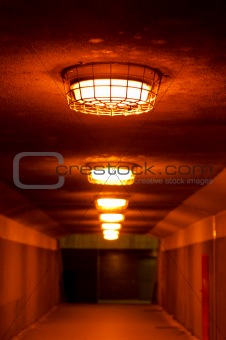 Old metro underpass with glowing lights